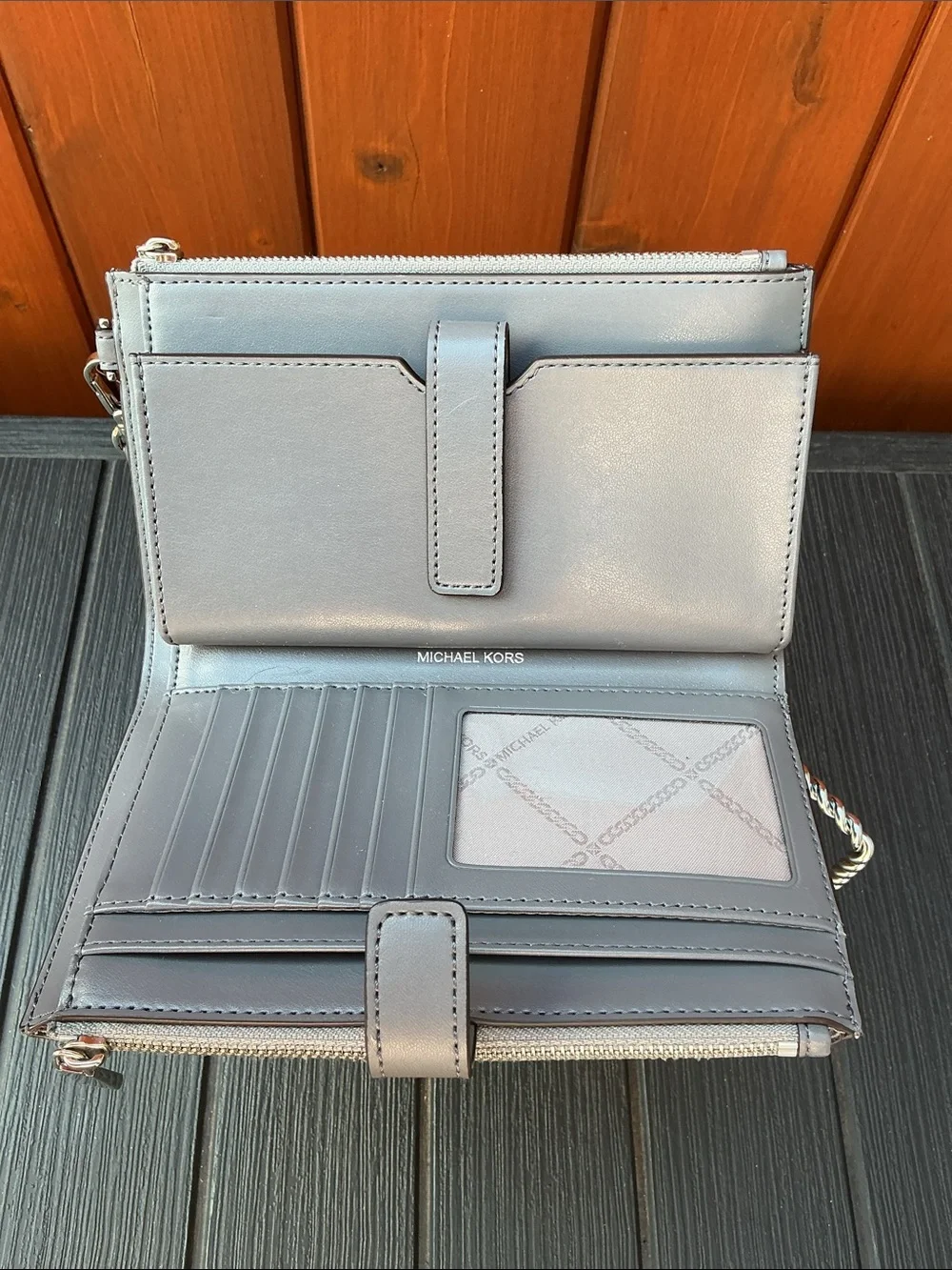 Michael Kors Wallet  Metallic Pewter Zip-Around Card  & phone Holder